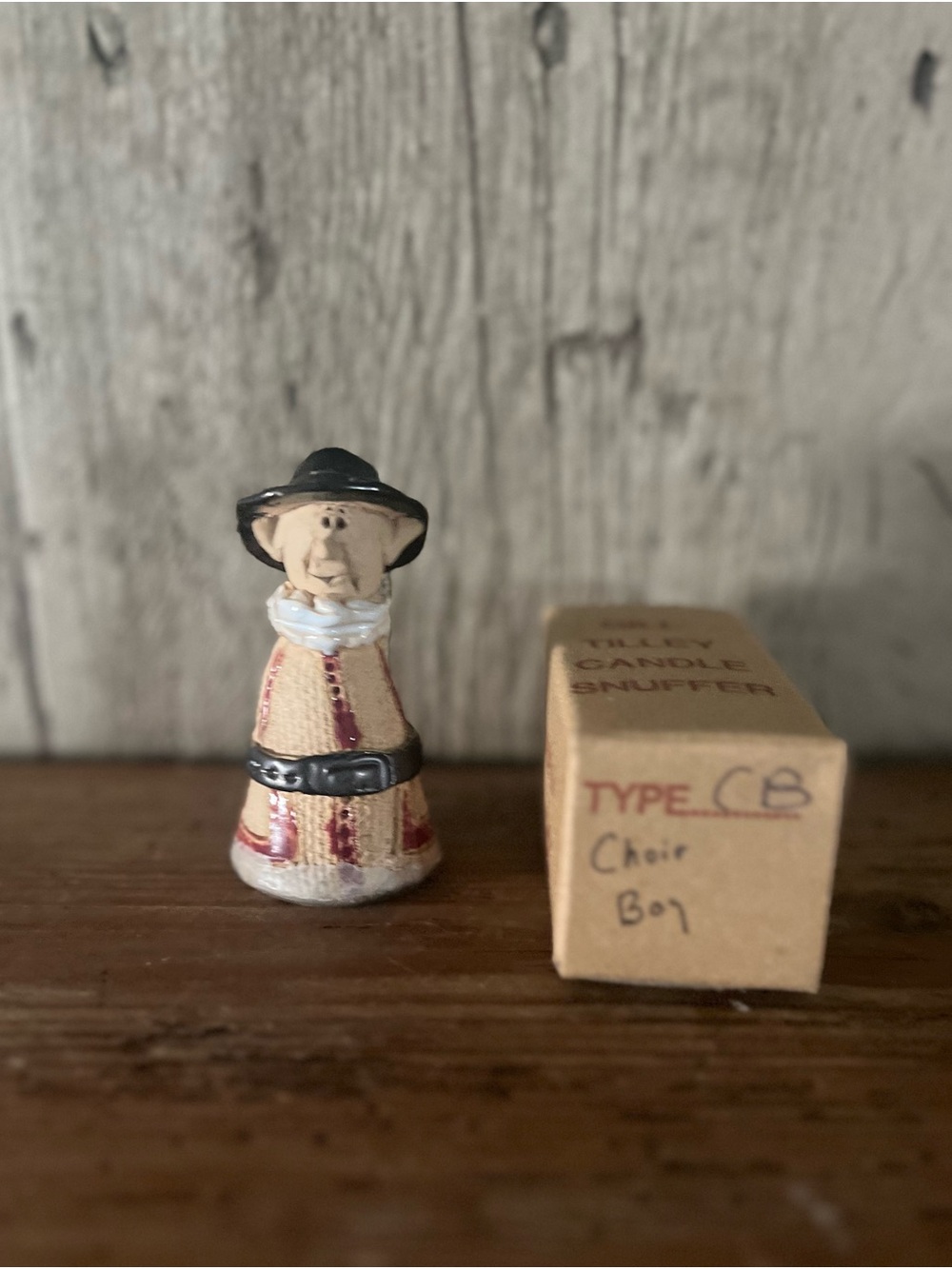 Vintage Gill Tilley Choir Boy Candle Snuffer Figurine in Cream, Red & Black